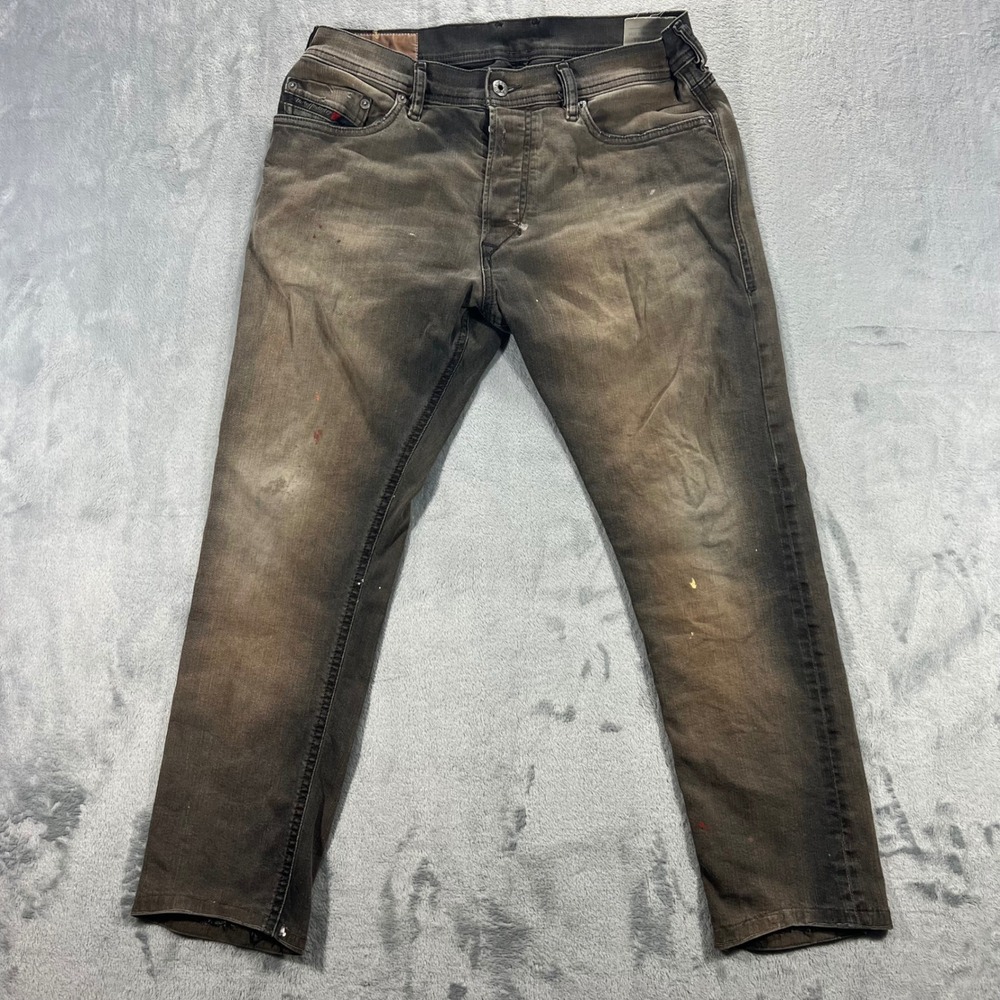 DIESEL Tepphar Slim Carrot Jeans Mens 32 Brown Fair‎ Distressed Stretch Designer